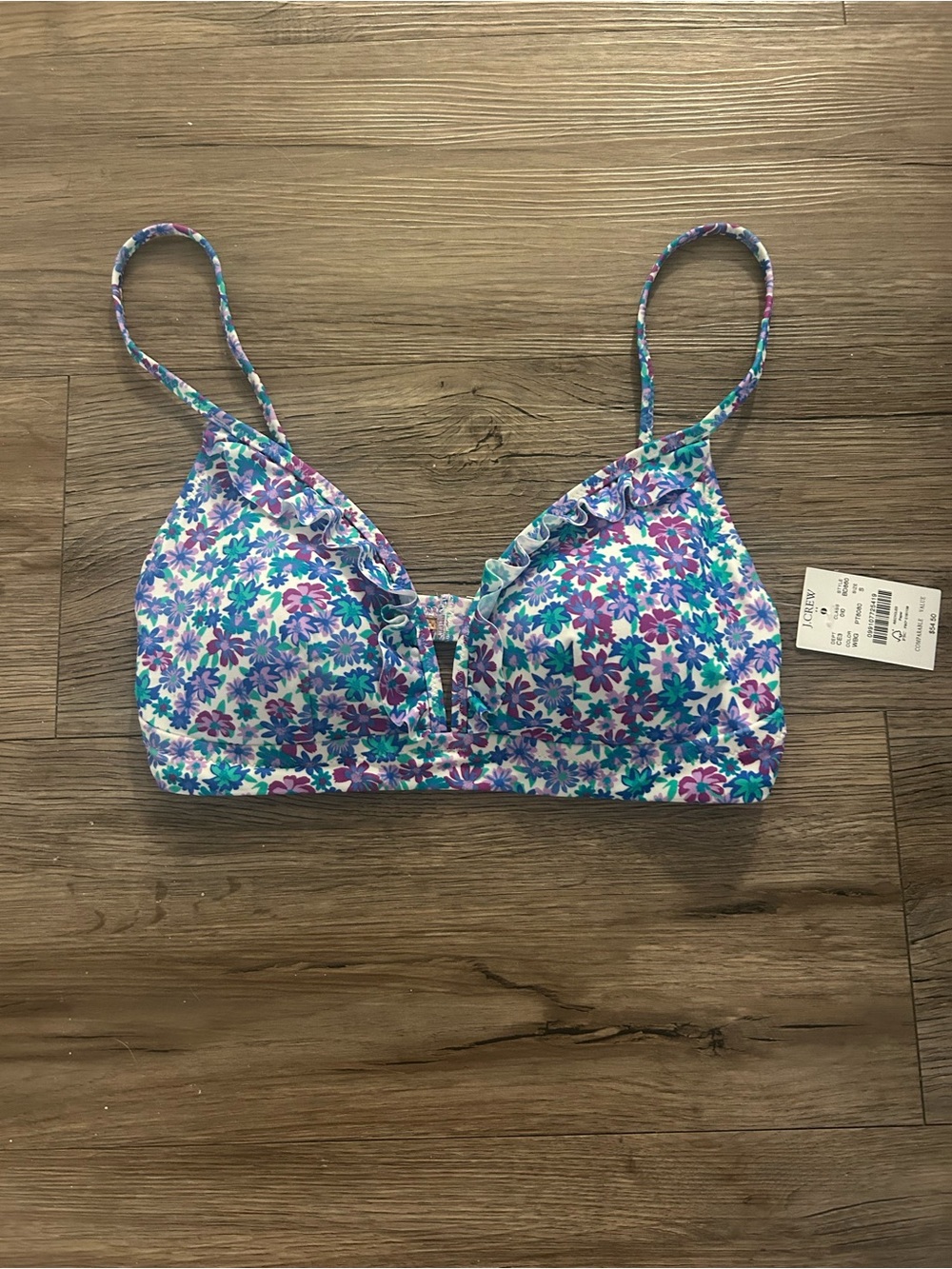 NWT J. Crew Floral Bralette Swim Top in Blue, Purple & Teal